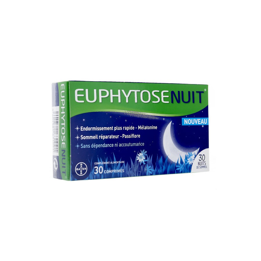 Euphytose Nuit Melatonine + Passiflore, boite de 30 comprimés - La  Pharmacie de Pierre