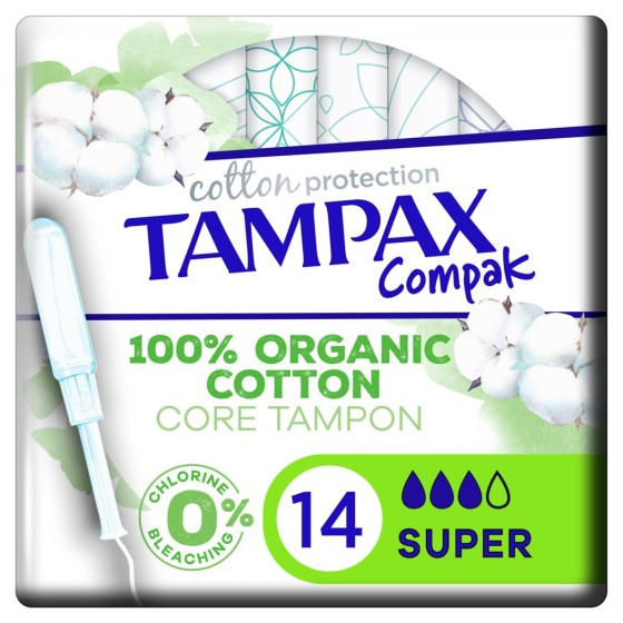 Tampax Compak Cotton Protection Super 14 وحدة - النظافة الحميمة